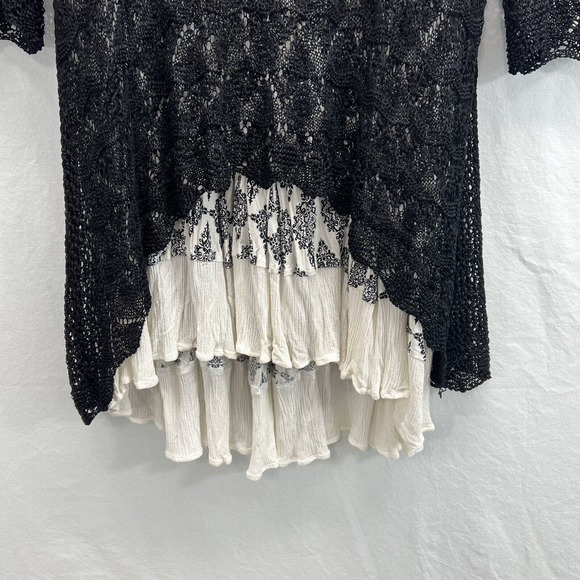 JOHN MARK Tunic Women SMALL Lace Crochet Overlay Floral Black Cream 3/4 Sleeves - Picture 4 of 15